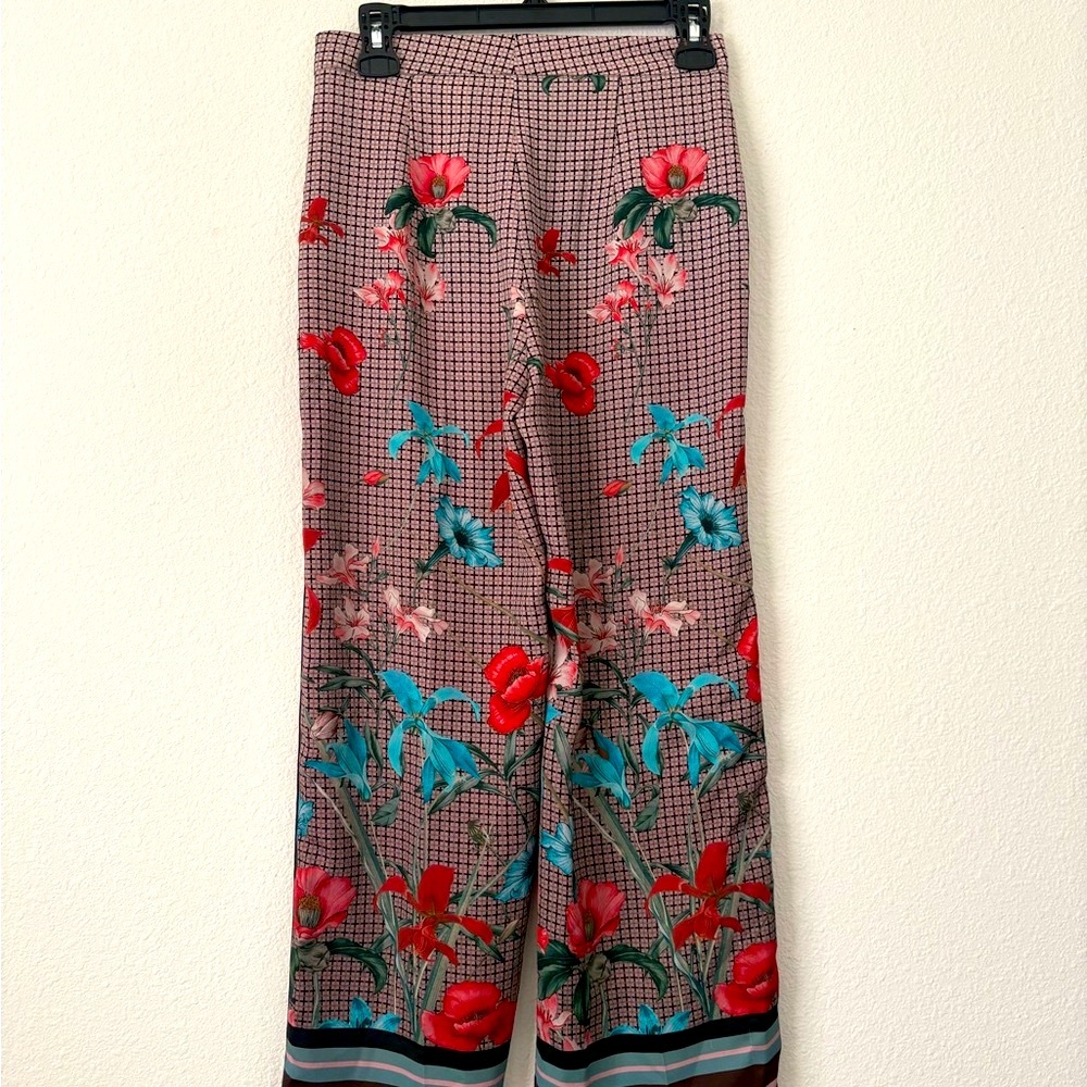 Zara Red and Blue Floral Wide Leg Pants